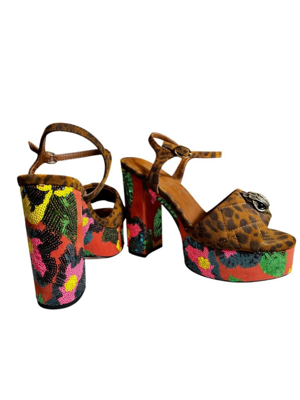 **Kurt Geiger Kensington Leopard Floral Sequin Platform Heels Size 7.5**